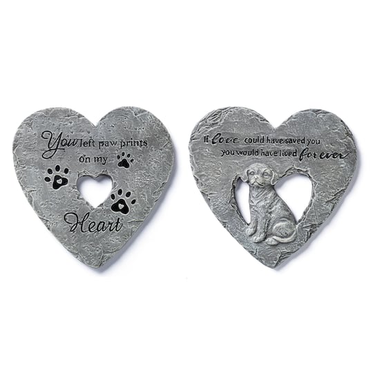 Glitzhome® 10" Set of 2 Cement Heart-Shaped Paw Prints and Dog Memory Stepping Stones in Concrete Gray | 10" x 0.75" x 10" | Michaels®
